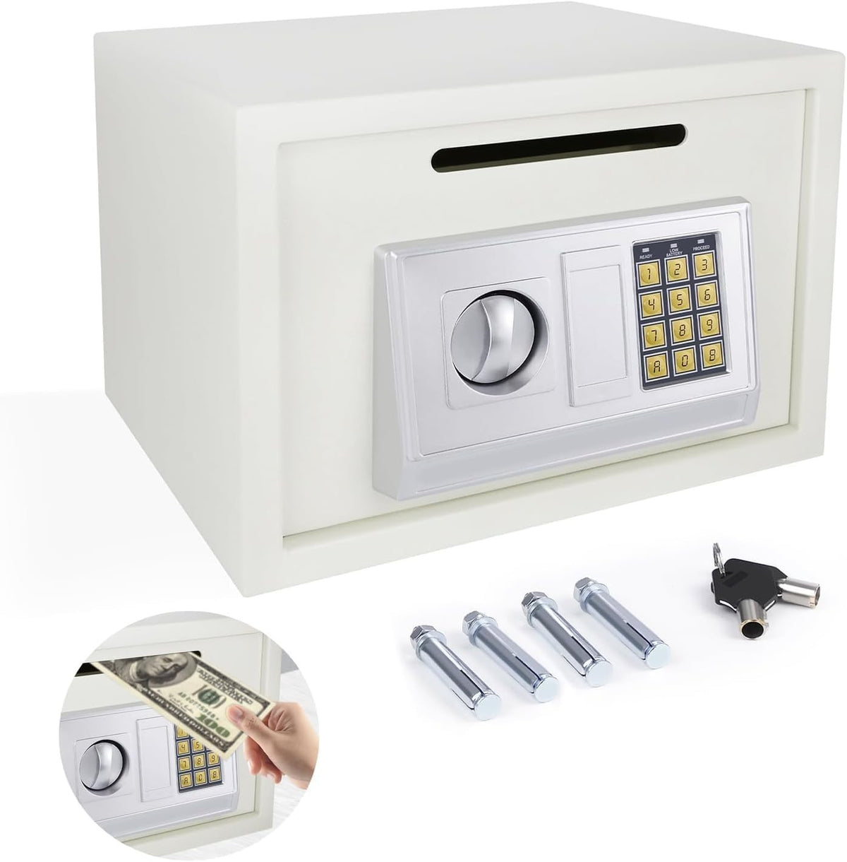 16L Home Safe Box Digital Keypad Security Lock Cash Document White