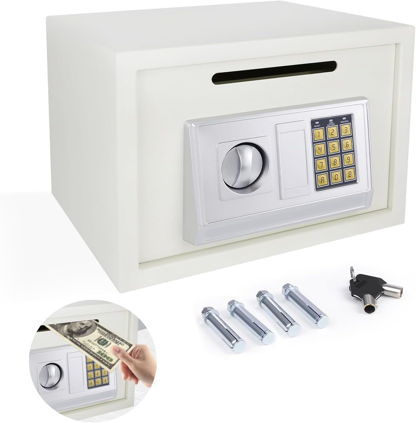 16L Home Safe Box Digital Keypad Security Lock Cash Document White