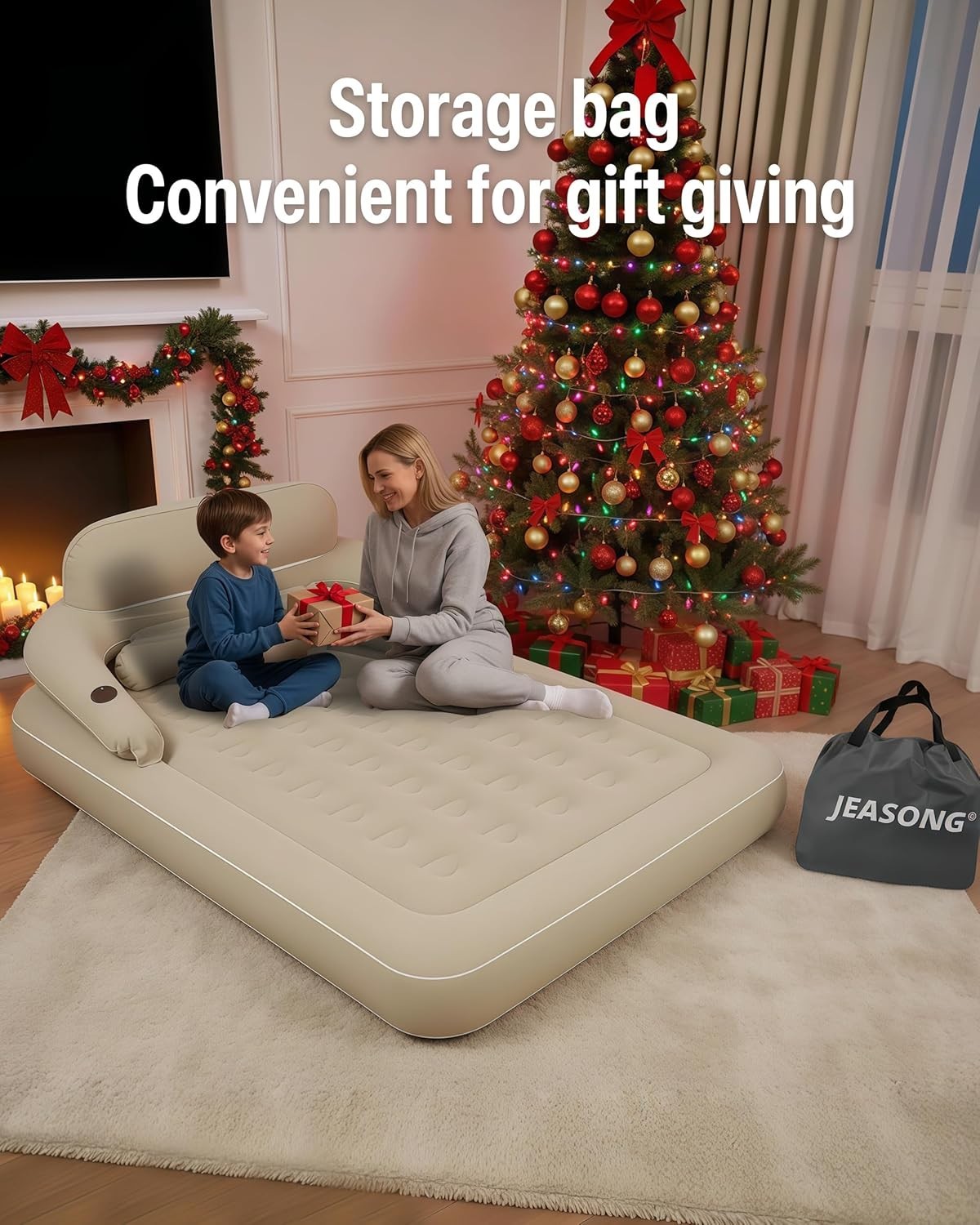 King Air Mattress with Headboard 30cm High Built-In Pump Flocked Top