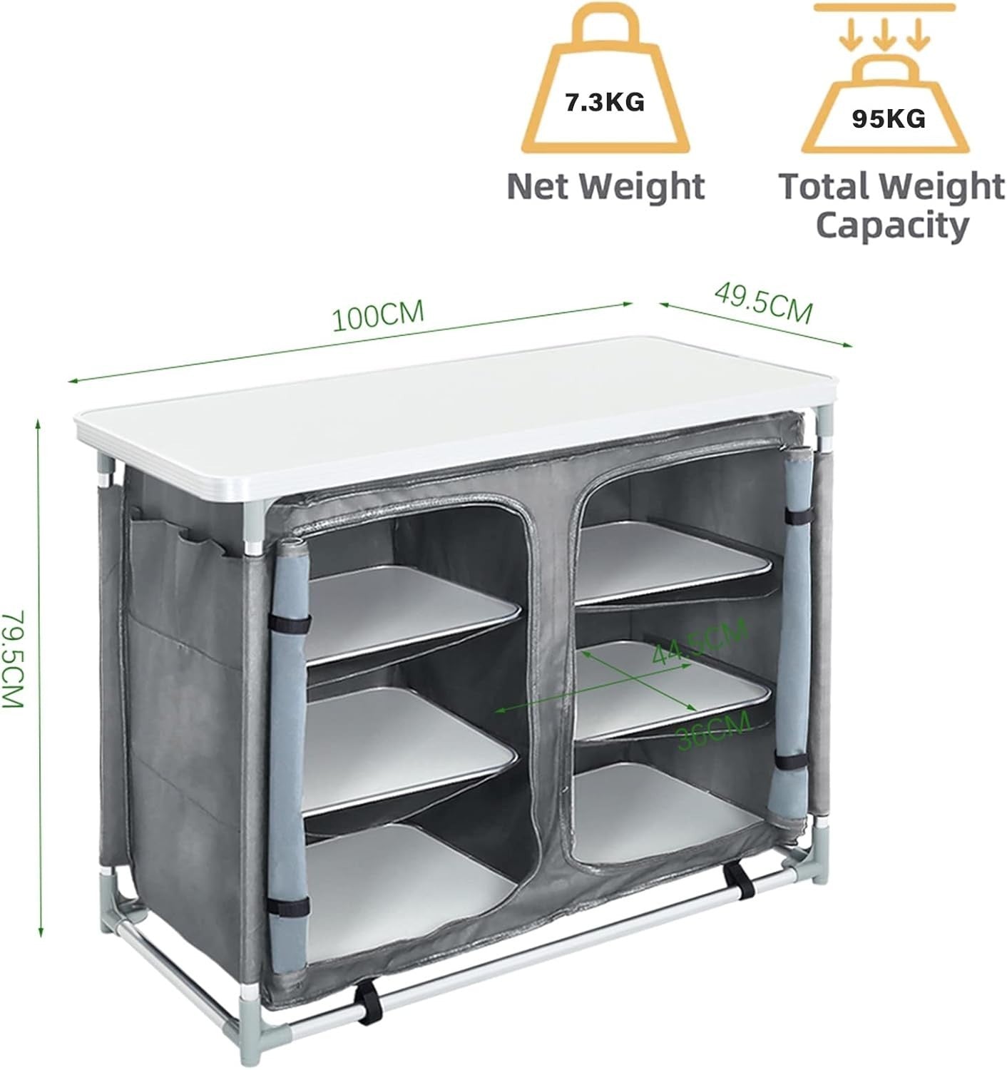 Portable Camping Kitchen Storage Unit with Aluminium Frame & 6 Compartments