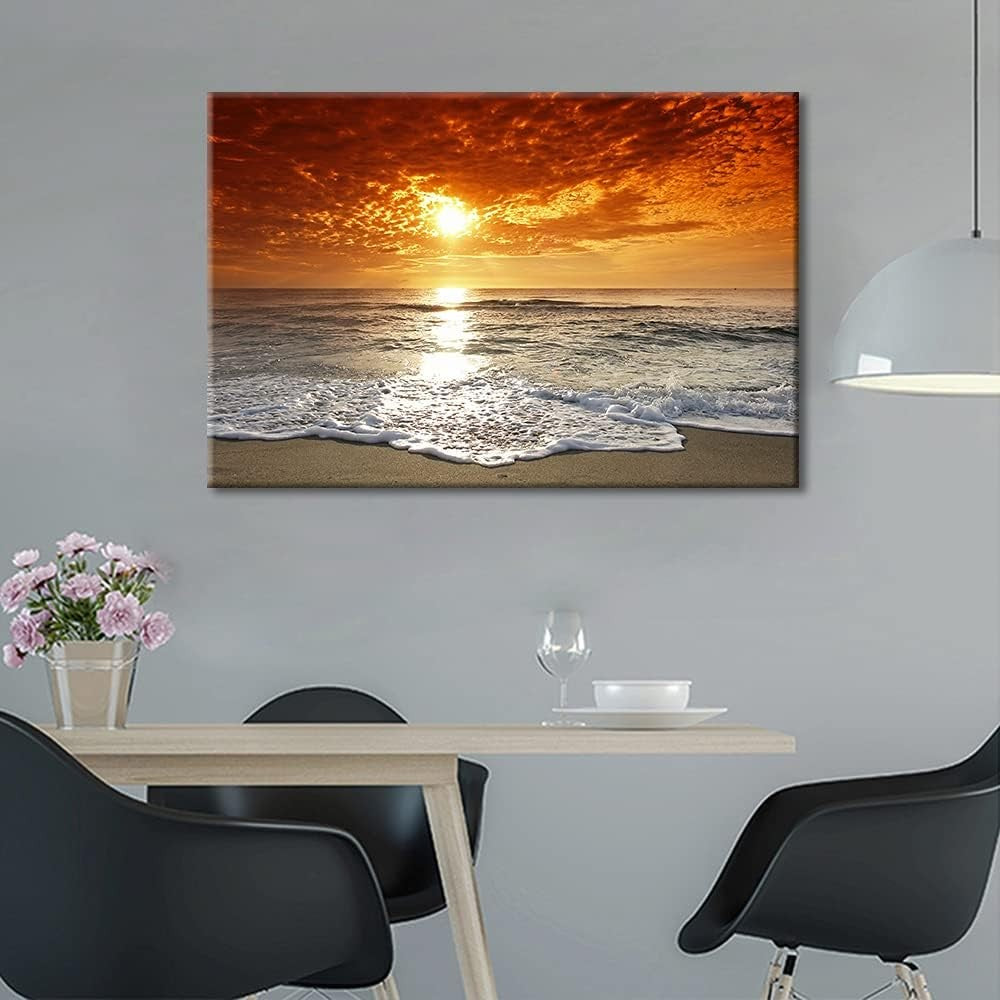 36×24″ Coastal Beach Wave Framed Canvas Wall Art – Ready to Hang