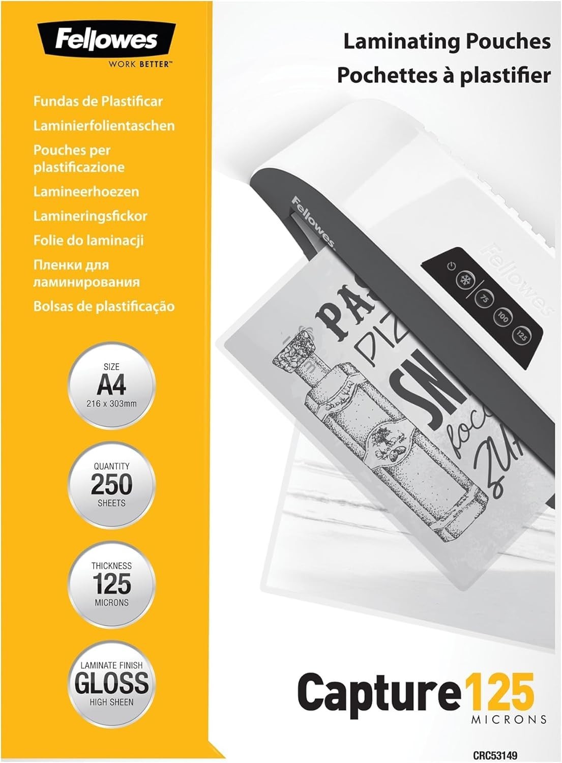 A4 Laminating Pouches 125 Mic Gloss Clear Heavy Duty 50 Pack