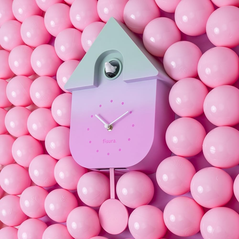 Gradient Cuckoo Wall Clock Modern Silent Bird Sound Colourful Room Decor