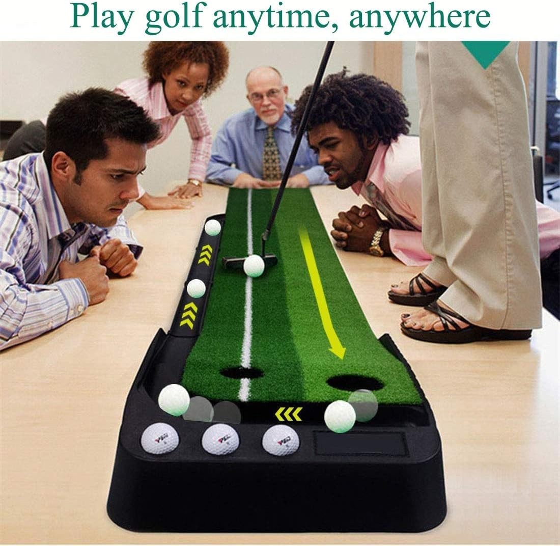 Indoor Golf Putting Mat 10ft Practice Green Ball Return Trainer Home Office