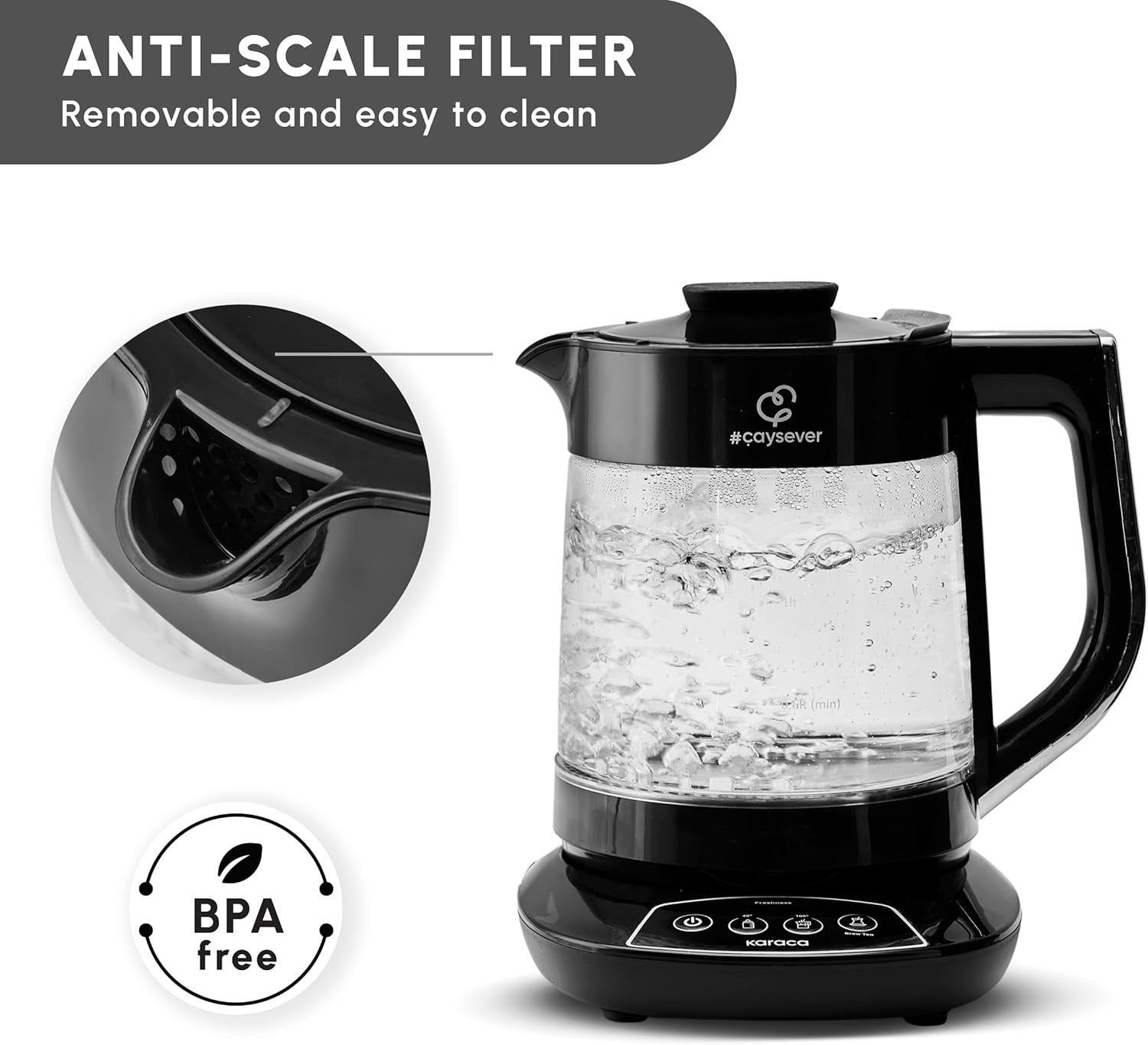 Smart Turkish Tea Maker 1.5L Kettle 0.8L Glass Teapot 1700W