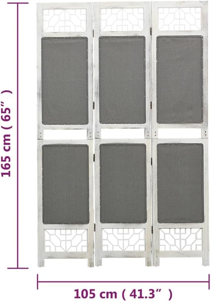 3 Panel Folding Room Divider 105x165cm Grey White Wood Privacy Screen