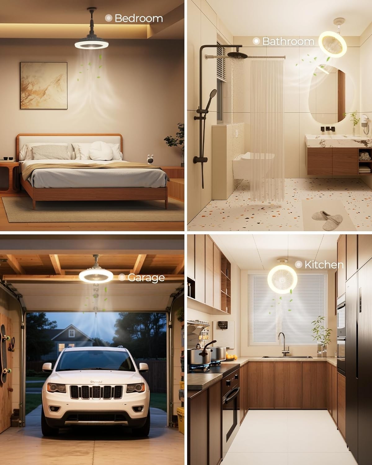 30W LED Ceiling Fan Light, Quiet, Timer, Adjustable Tilt, E27 Socket