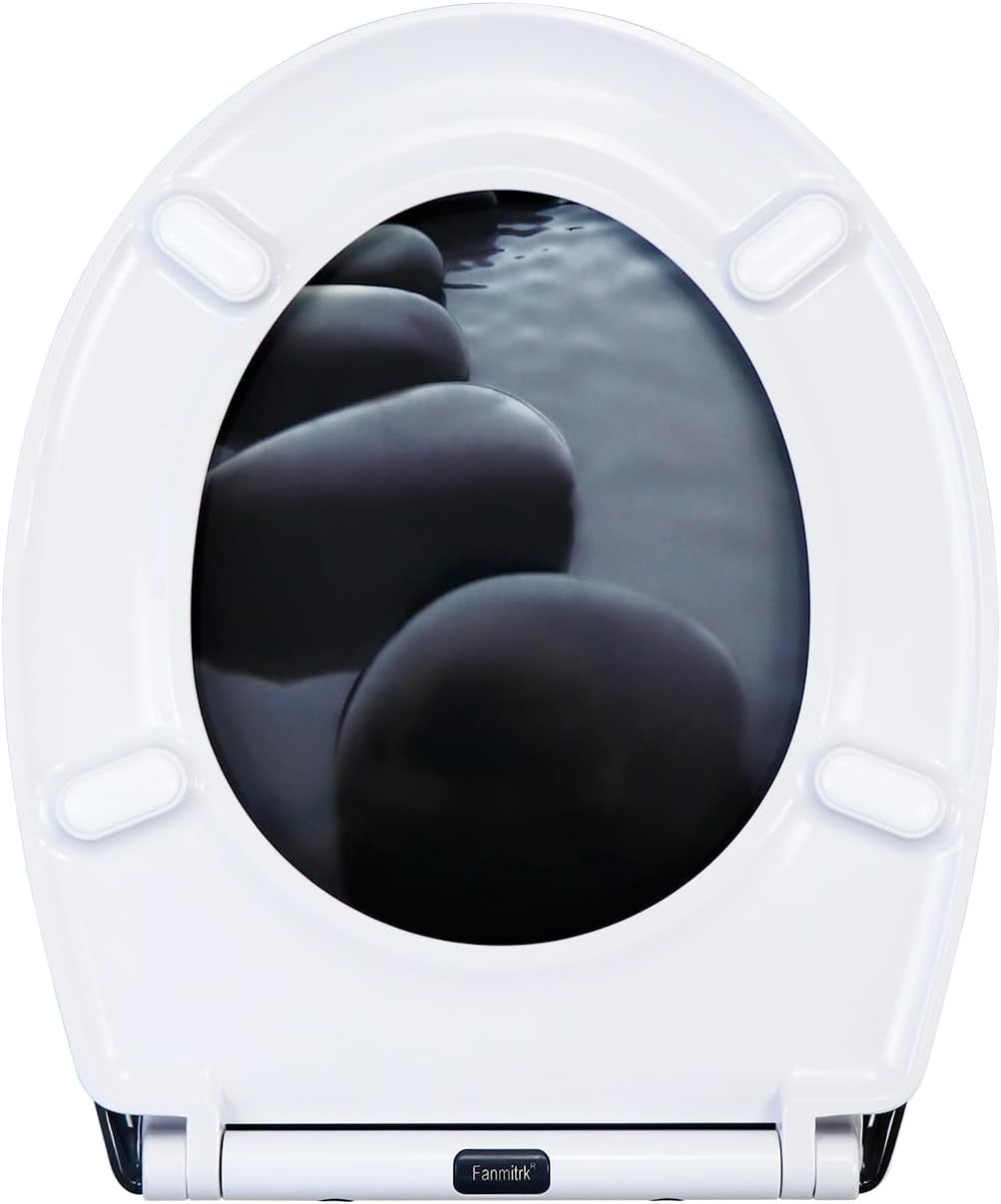 Stone Water Toilet Seat Soft Close Duroplast Quick Release Top Fix 45x37cm Oval