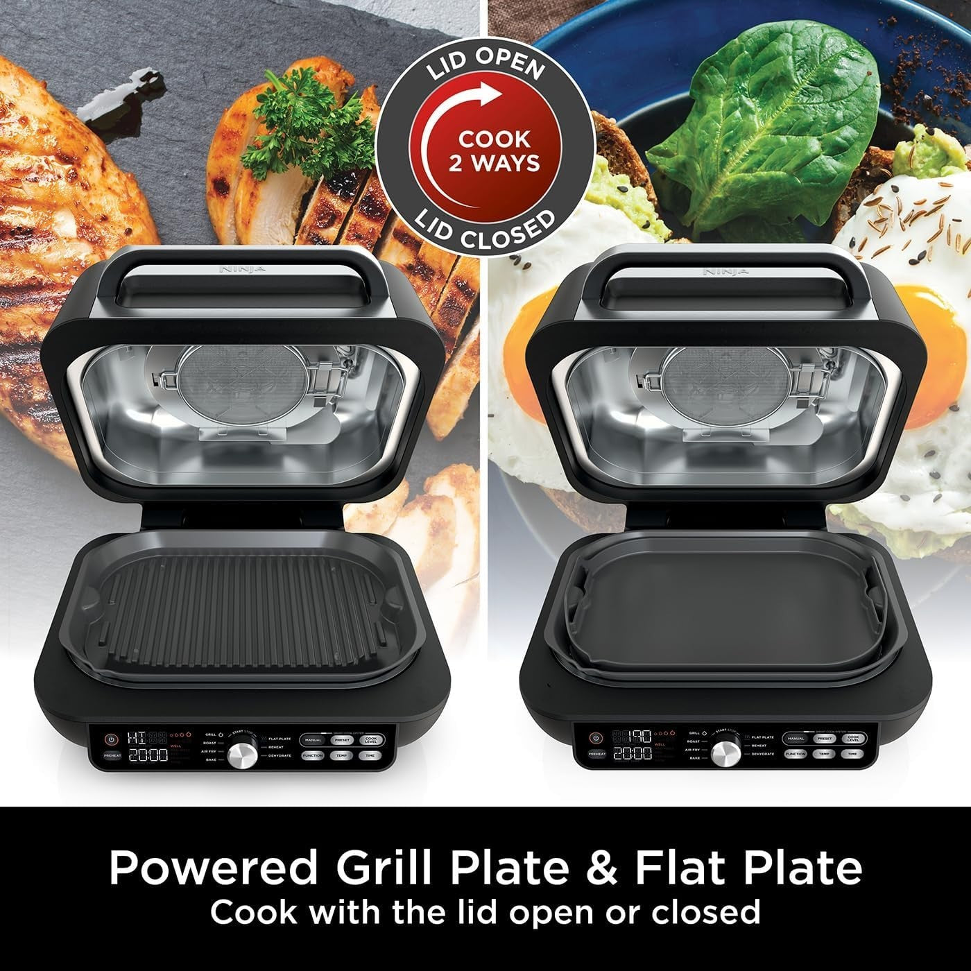 Health Grill & Air Fryer 7-in-1 w Digital Probe 260°C Flat Plate 3.8L