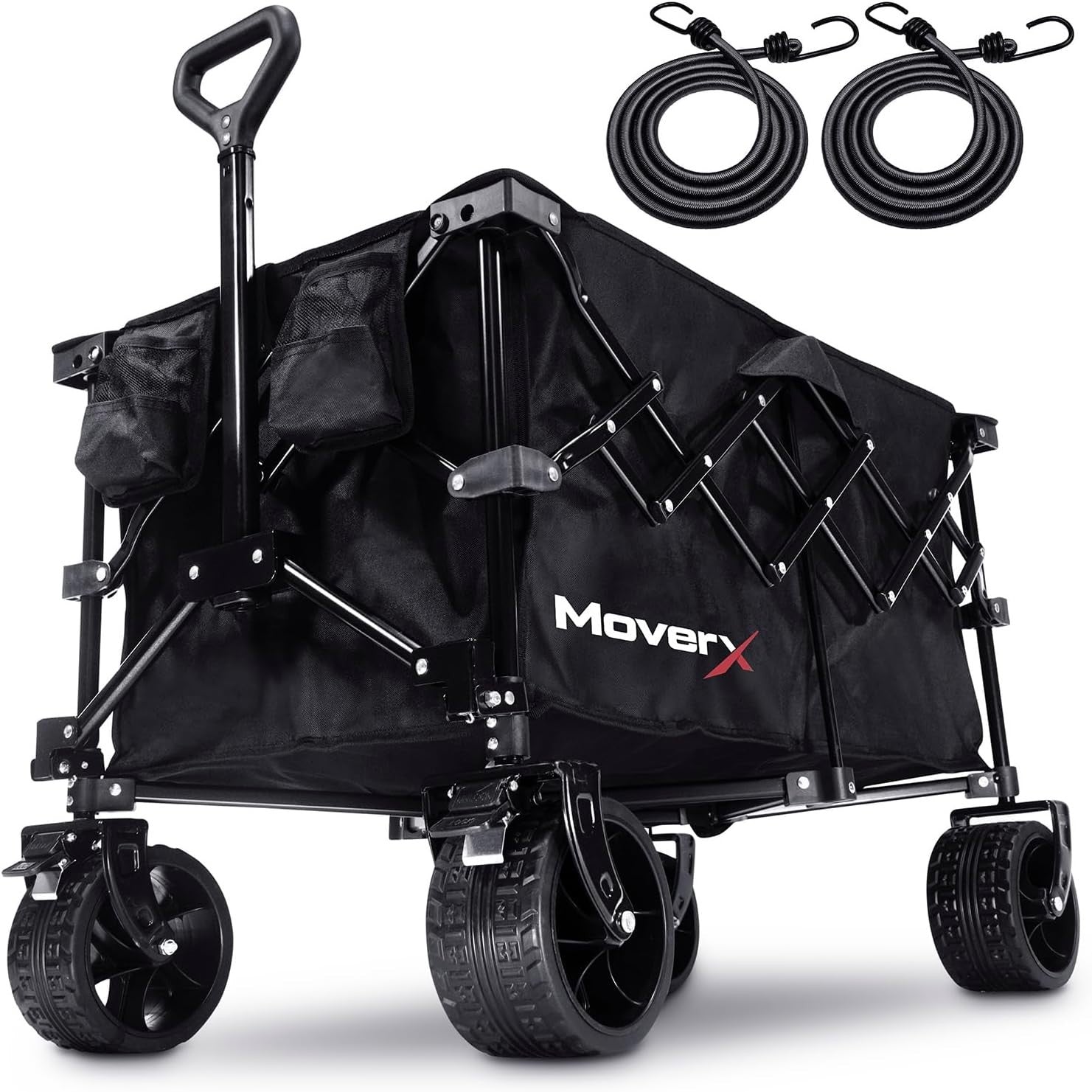 Black 120L Folding Camping Wagon Wide Wheel Festival Trolley Adjustable Handle