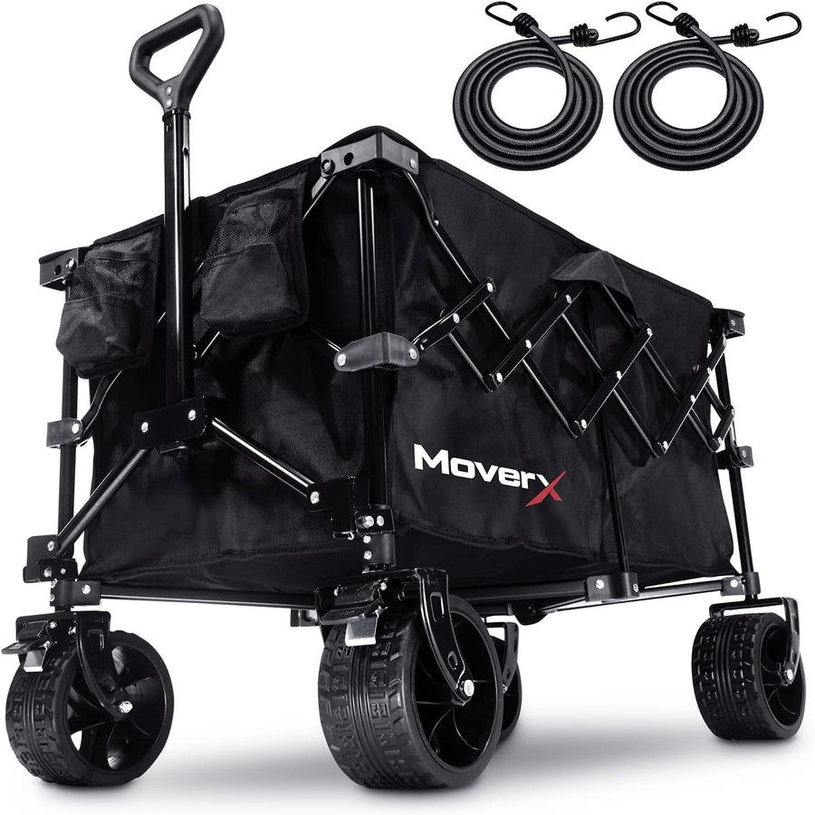 Black 120L Folding Camping Wagon Wide Wheel Festival Trolley Adjustable Handle