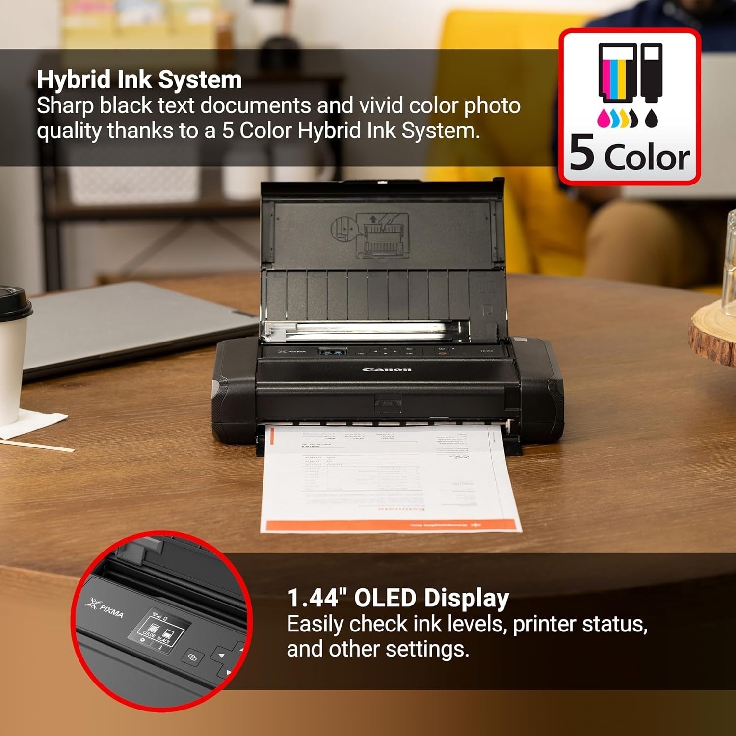 Portable Colour Inkjet Printer Black | Wi-Fi USB Compact Travel A4