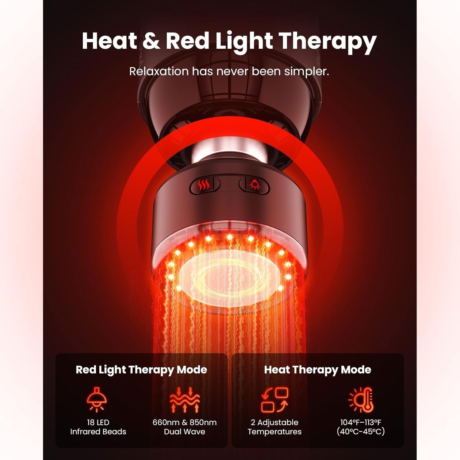 Deep Tissue Massage Gun Heat Red LED Therapy Quiet Percussion Muscle Recovery
