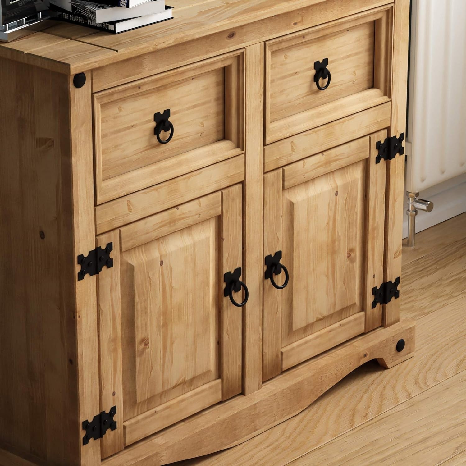 Rustic Solid Pine Sideboard 2 Door 2 Drawer Storage Cabinet 86cm Natural