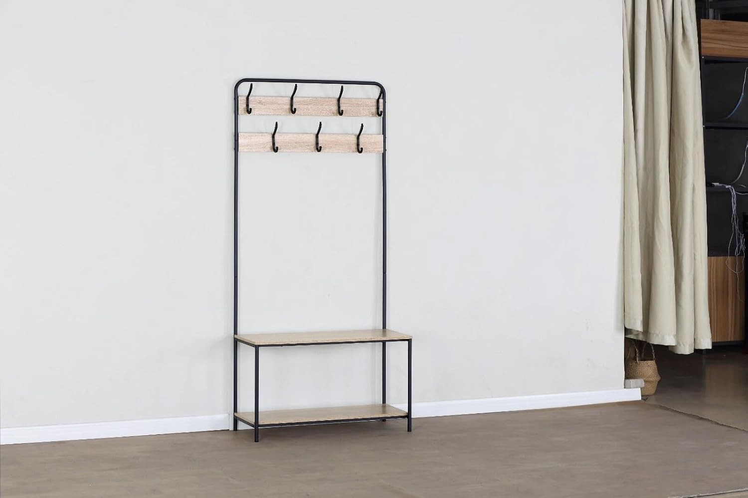 Coat Rack with Shoe Bench & 7 Hooks | Metal Hall Tree Stand for Entryway