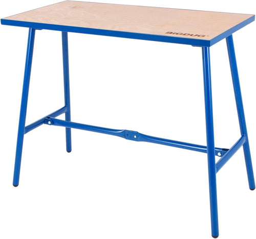 Folding Heavy Duty Workbench 150kg Portable Steel Frame 25mm Wood Top 1000mm