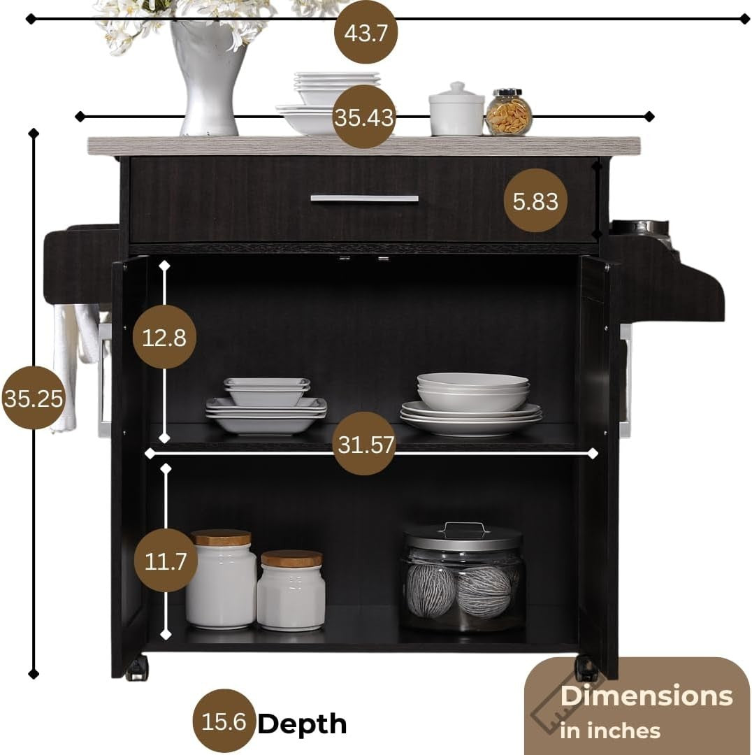 Rolling Kitchen Island Cart w/ Spice Rack, Drawer & Towel Holder, Grey