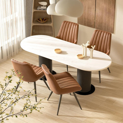 4 Brown Upholstered Dining Chairs Thick Cushion Kitchen Chair Metal Legs