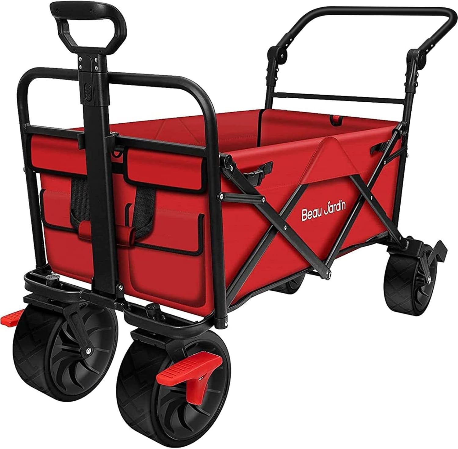 350lbs Heavy Duty Folding Beach Wagon Push Pull Cart w/ Big Sand Wheels & Brakes