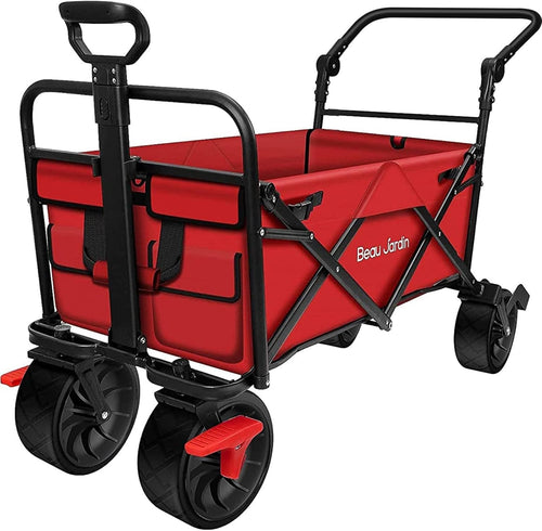 350lbs Heavy Duty Folding Beach Wagon Push Pull Cart w/ Big Sand Wheels & Brakes