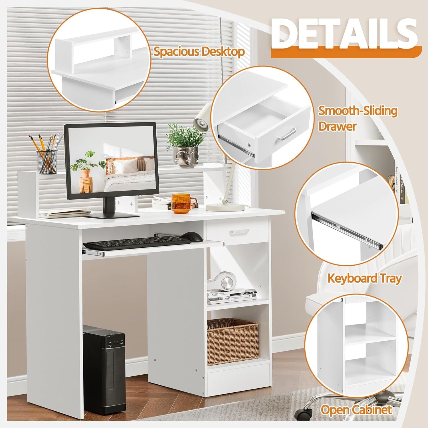 Computer Desk with Storage Shelves Home Office PC Laptop Study Table White