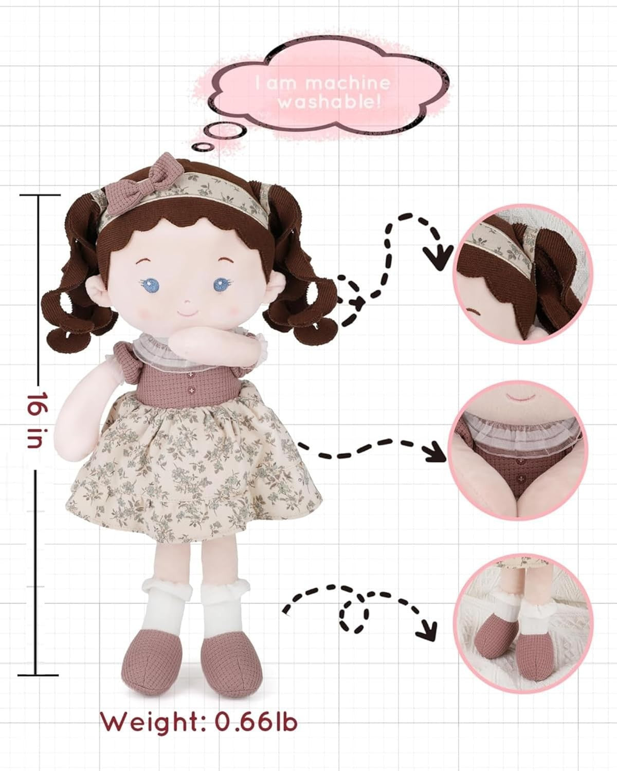 16” Plush Baby Doll Ultra Soft First Cuddle Toy for Toddlers 1+