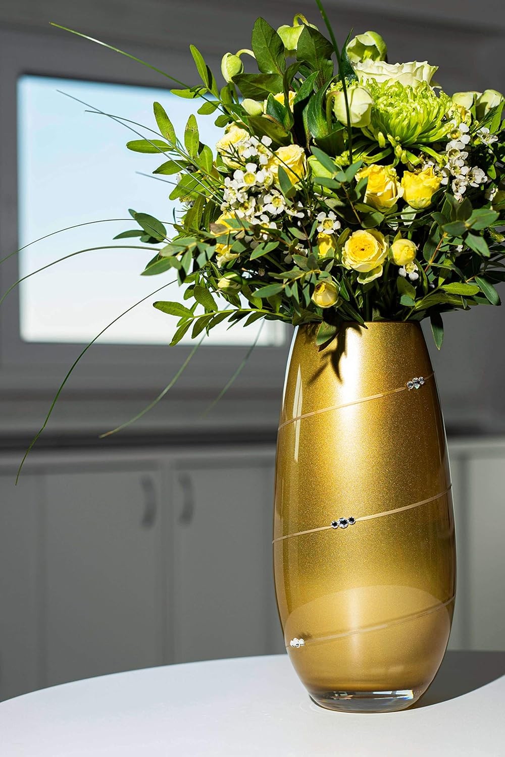 Gold Crystal Glass Flower Vase 25cm Luxury Metallic Decorative Home Décor