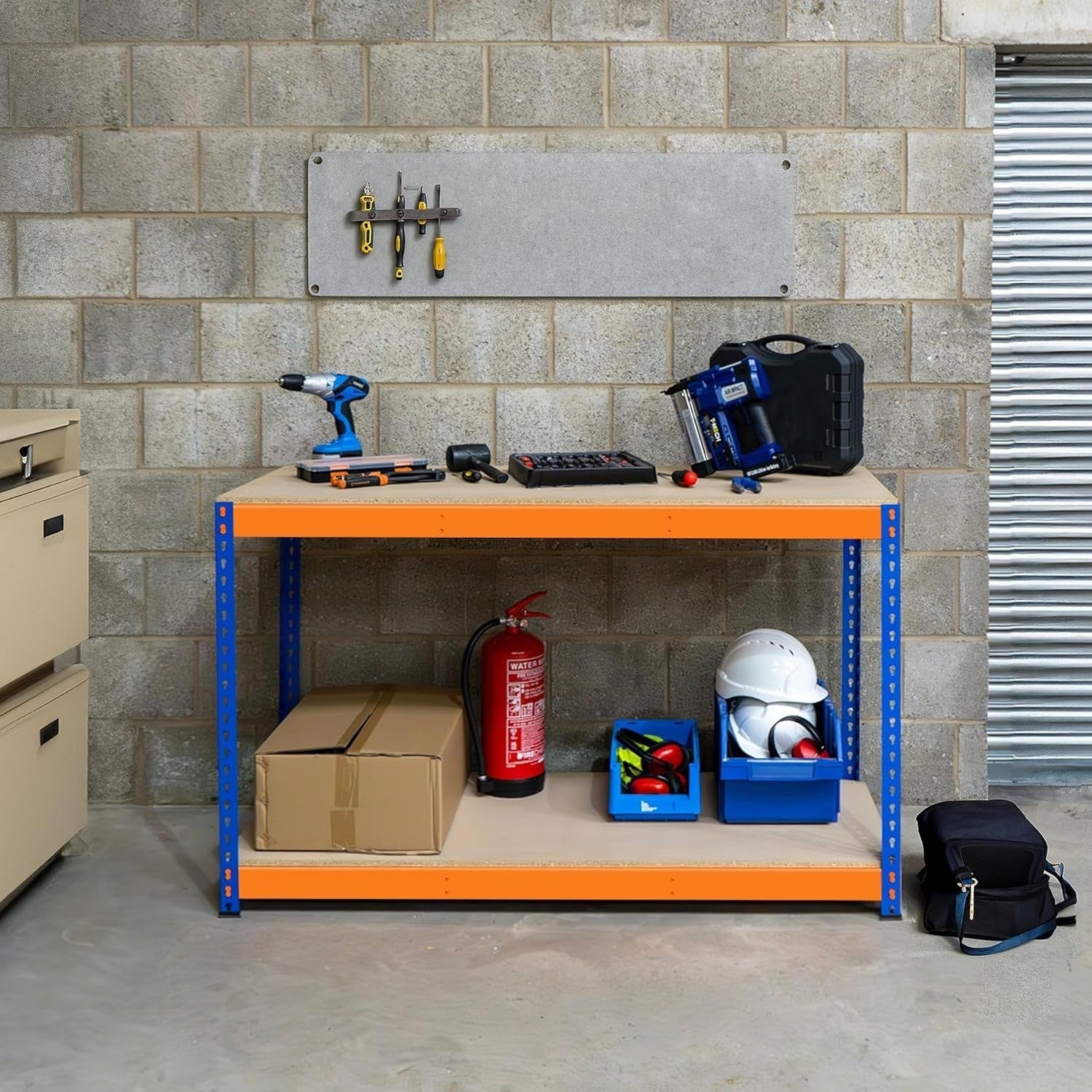 Heavy Duty Garage Workbench 300kg Shelves Boltless Steel Frame 120x45x90