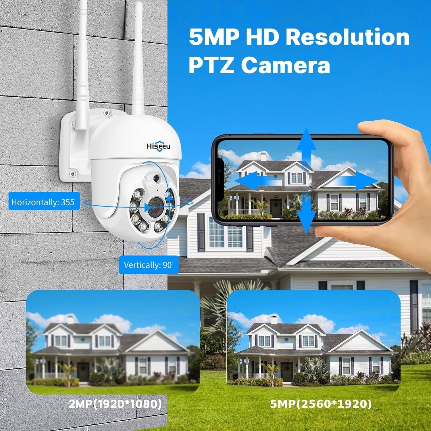 5MP PTZ Wireless Security Camera System 4 Cam 3TB NVR Monitor Kit