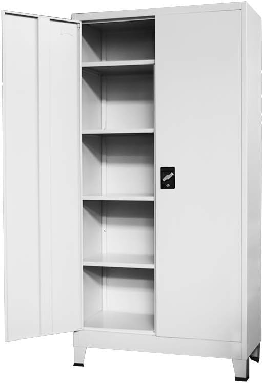 Metal Storage Cabinet with Lock, Adjustable Shelves, Garage Office Cupboard