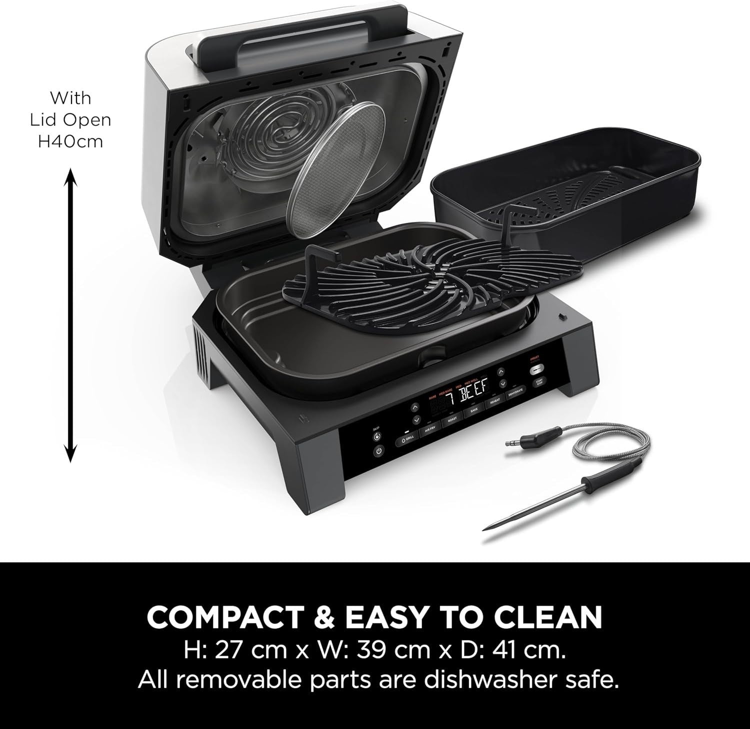Indoor Grill Air Fryer 6-in-1 XL Plate Low Smoke Digital Thermometer 1760W