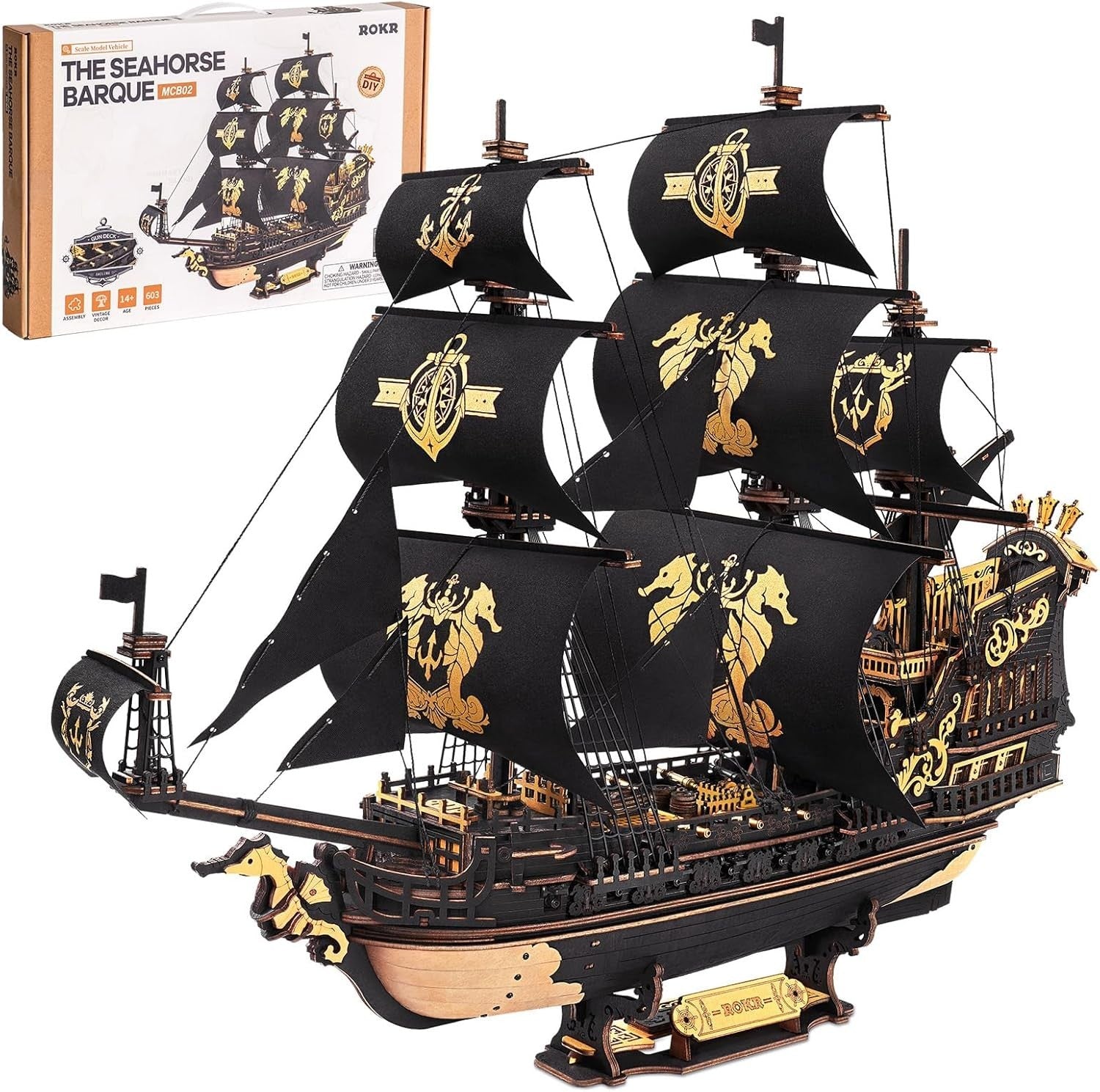 3D Wooden Sailing Ship Puzzle Model Kit – 603 Precision Pieces, Nautical Decor