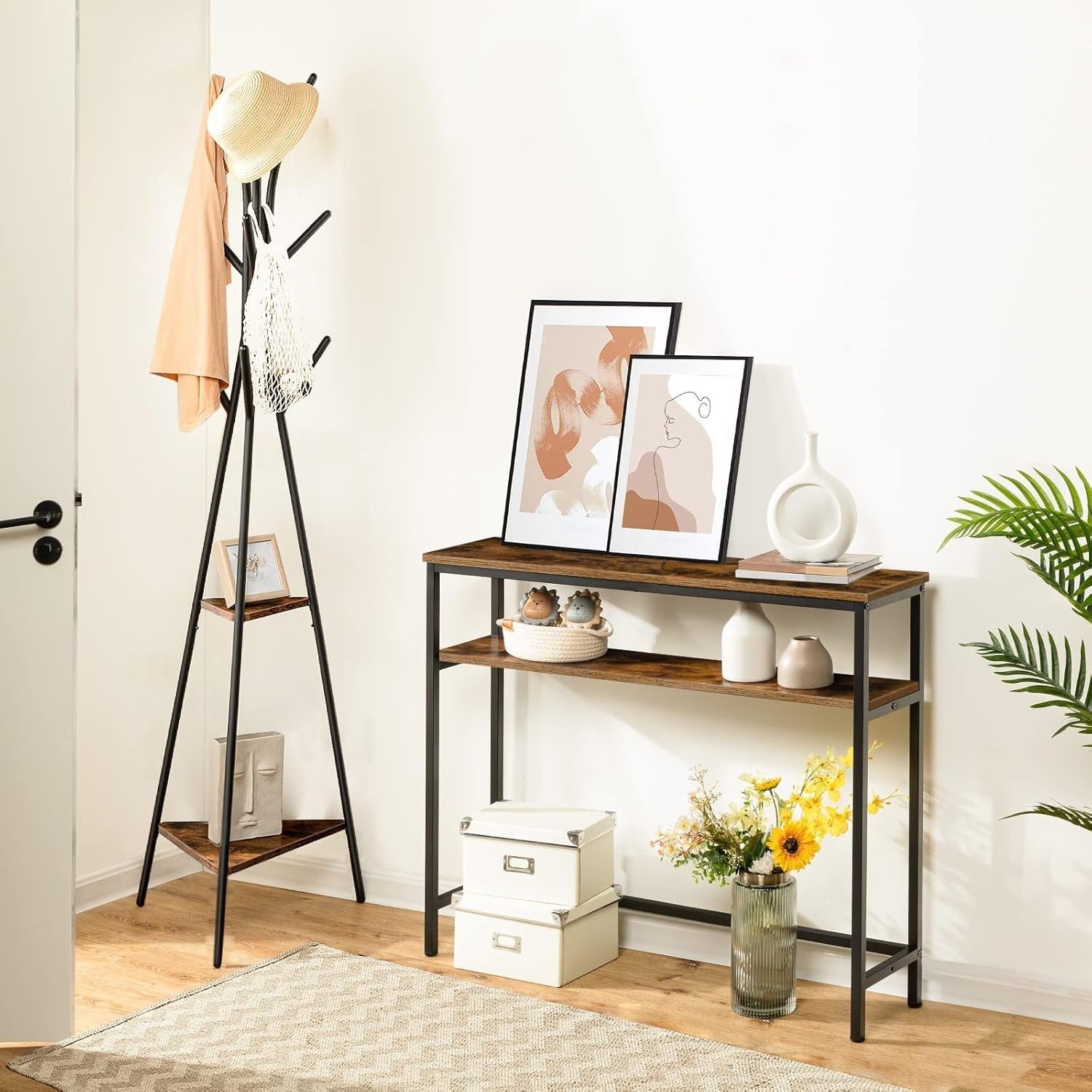 Adjustable 2-Tier Slim Console Table 100cm Storage Shelf Sturdy Design