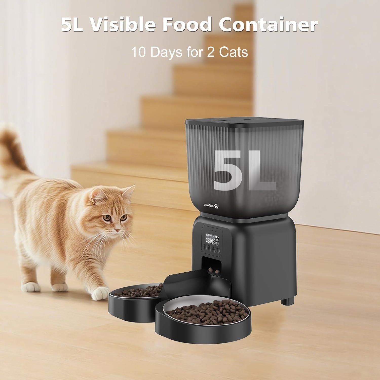 5L Automatic Cat Feeder Timed Food Dispenser 1-6 Meals Dual Power Dry Food