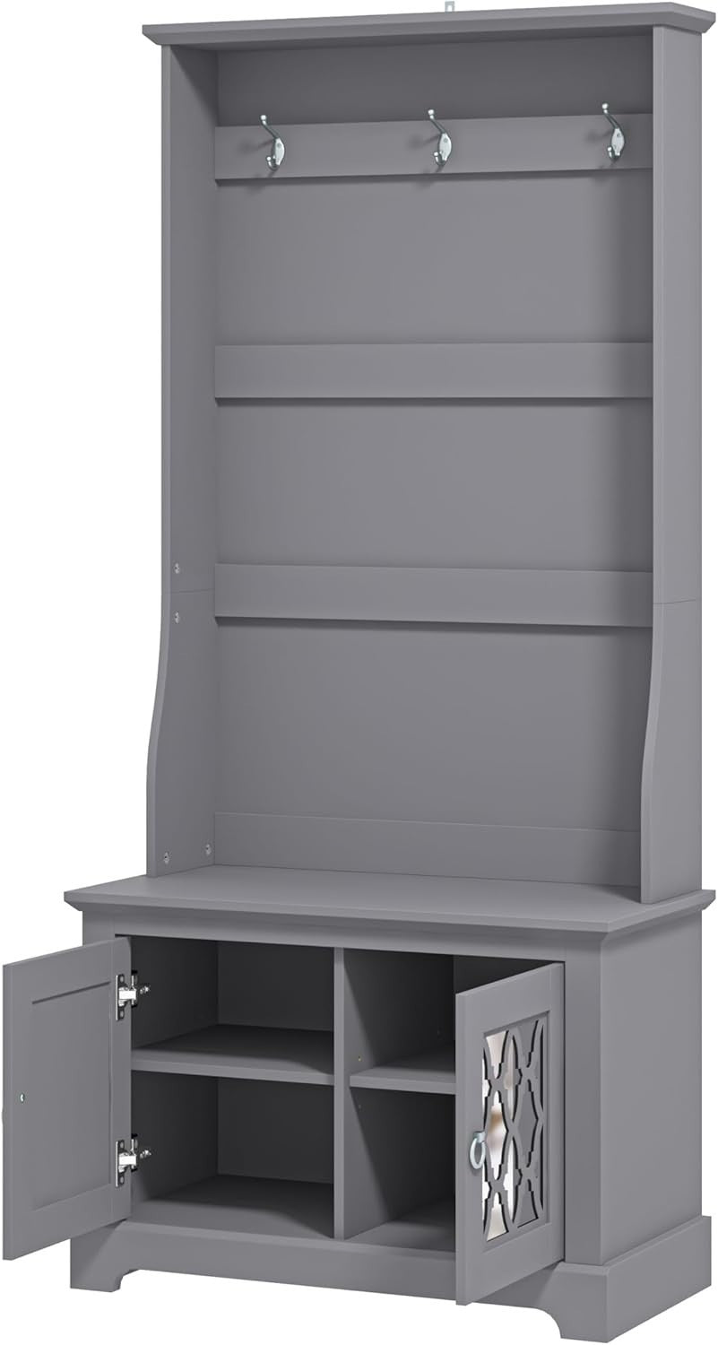 Cool Grey Hallway Bench with Coat Rack Storage Cabinet Entryway Organizer