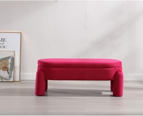 Red Velvet Upholstered Storage Bench Modern Bedroom Window Seat Seat