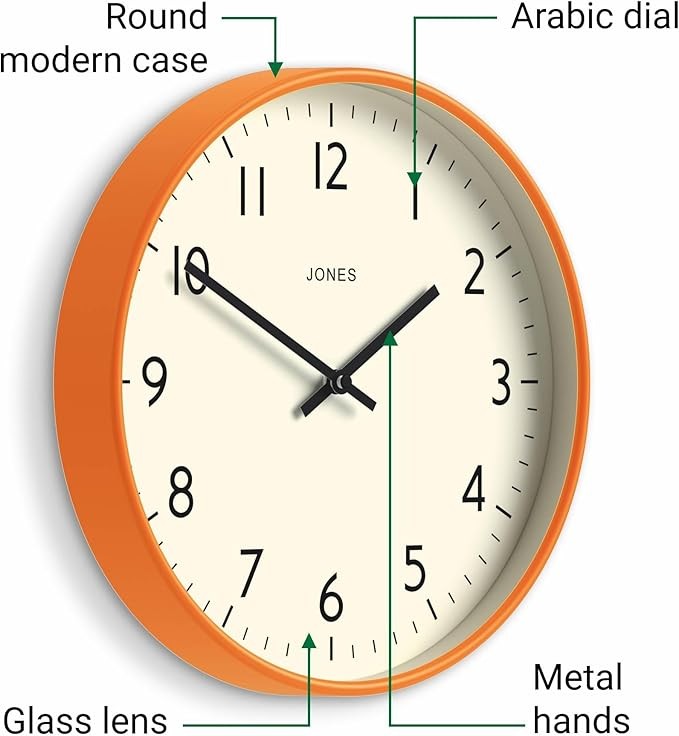 30cm Orange Wall Clock Modern Silent Quartz Easy Read Numbers Home Office Decor