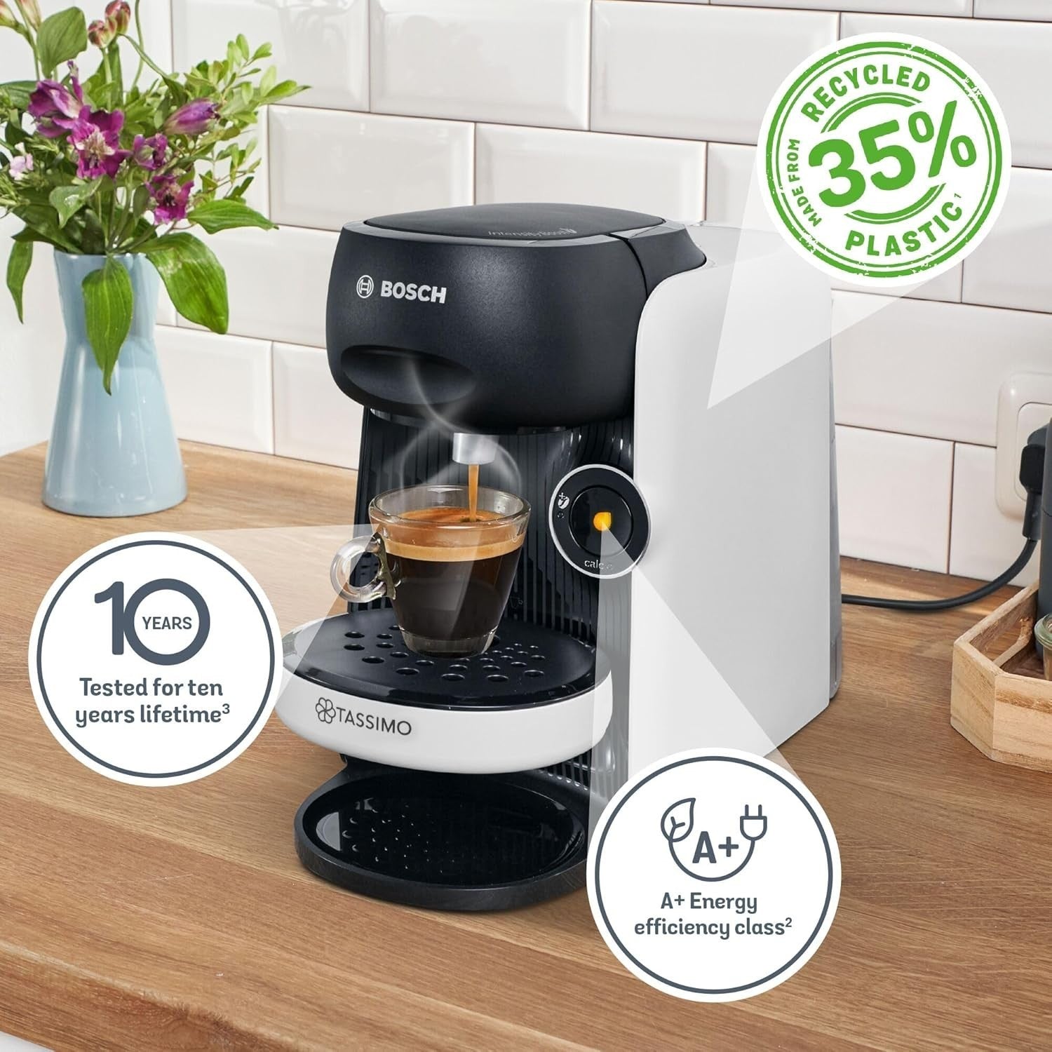 Pod Coffee Machine with Intensity Boost | One-Touch Brewing | Compact 0.7L White