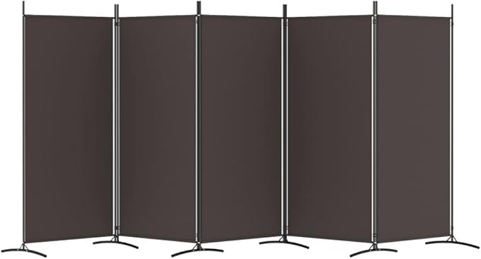 5 Panel Folding Room Divider Brown Privacy Screen 433x180cm Fabric Partition