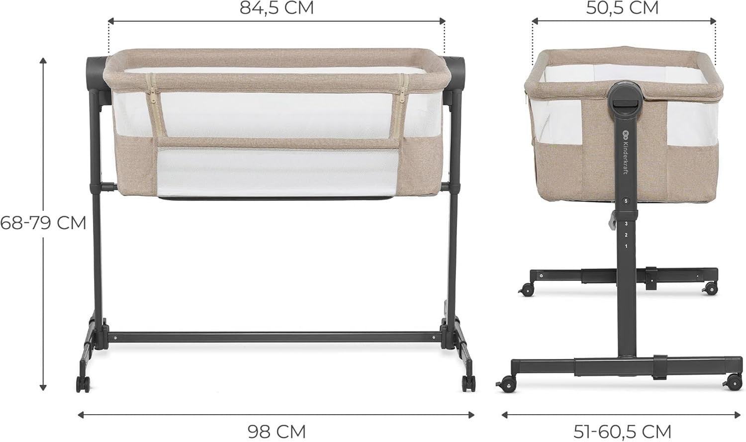 Bedside Baby Crib Co-Sleeper Cot Adjustable Height Travel Bassinet