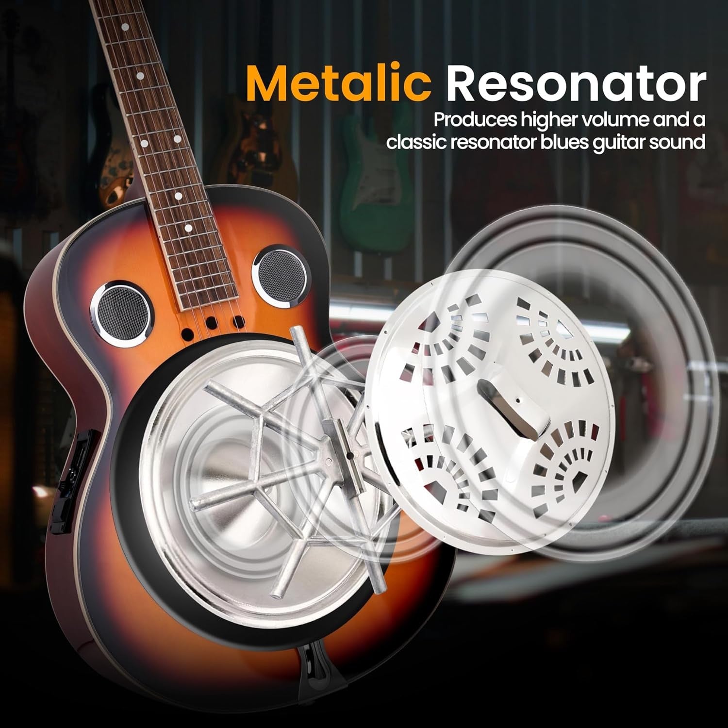 Resonator Acoustic Electric Guitar 6 String Sunburst w/Preamp
