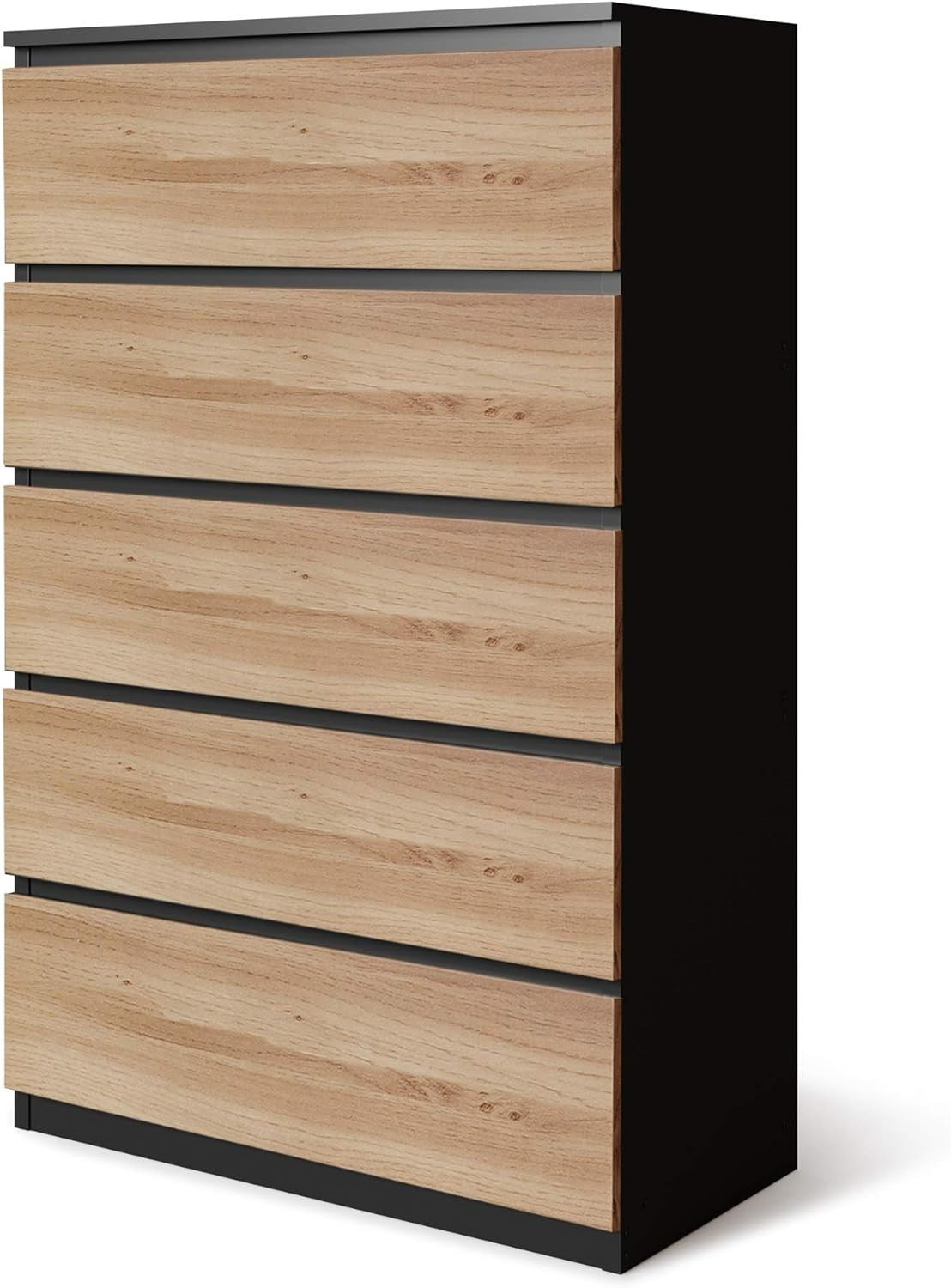 Modern 5-Drawer Wooden Chest Cabinet No Handles | Oak Finish Storage Unit