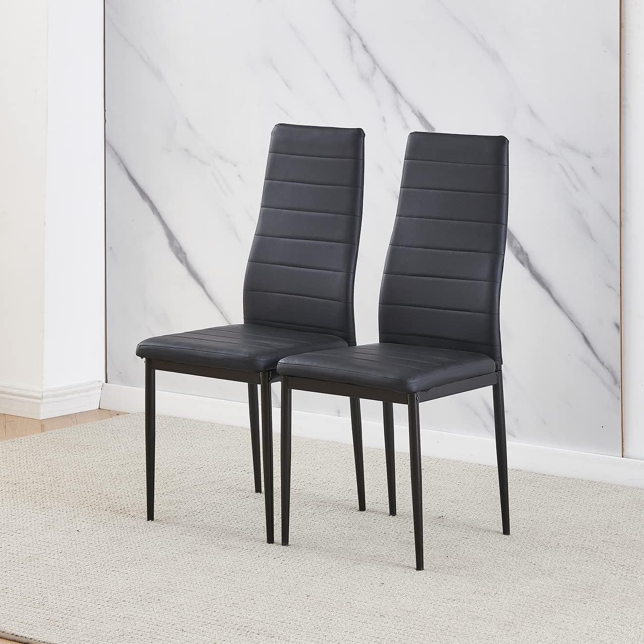 2 Seater Dining Table Set 110cm Black Modern Kitchen Room PU Chairs