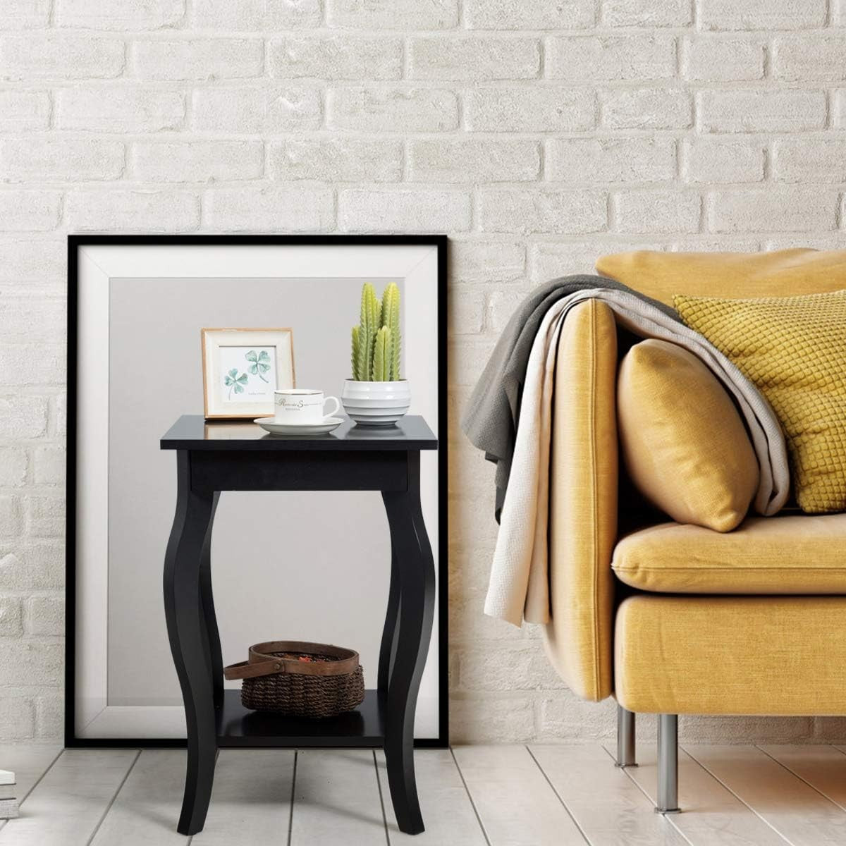 Black 2-Tier Bedside Table with Open Storage Shelf – Modern Wooden Side Table 40