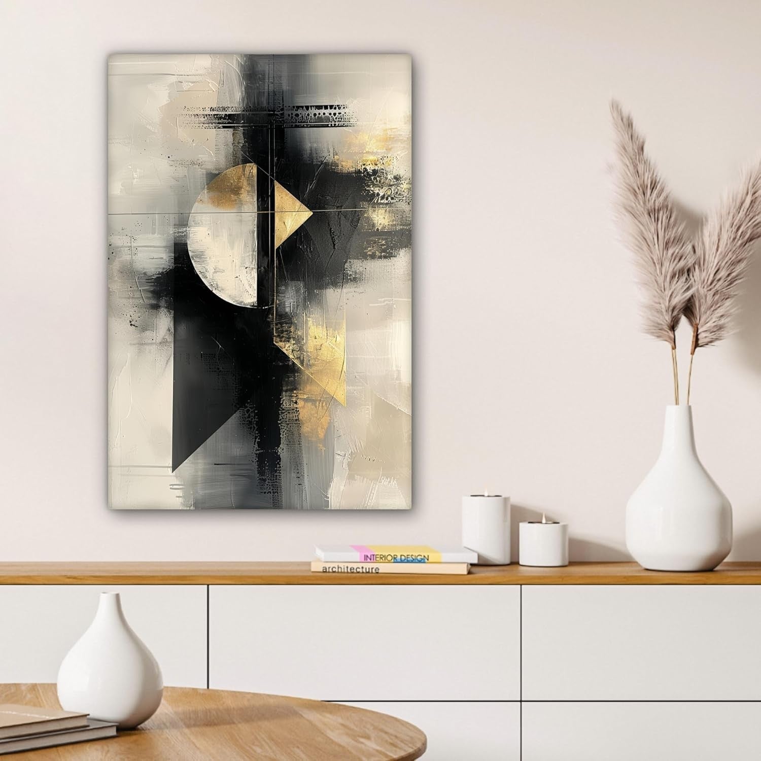 Abstract Gold Black Canvas Wall Art 40x60cm Modern Framed Decor
