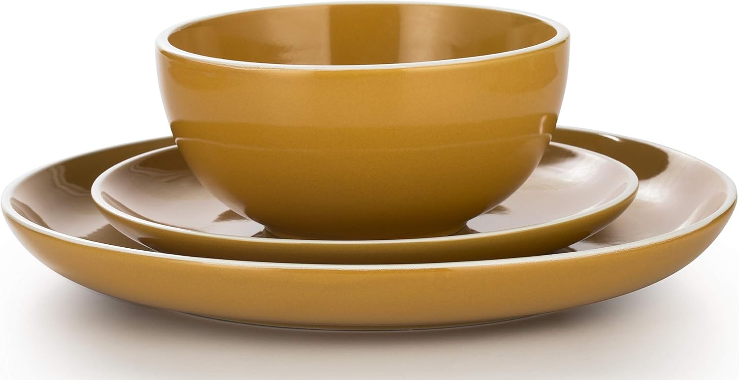 12pc Saffron Yellow Dinner Set Stoneware Plates Bowls Dishwasher Safe