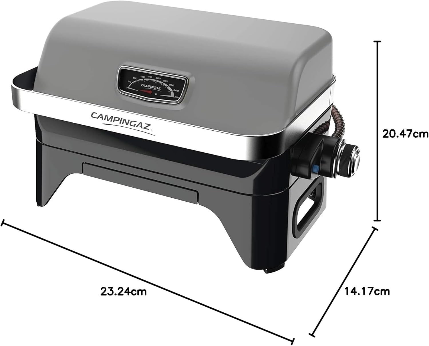 Portable Tabletop Gas BBQ Grill with Lid Thermometer Cast Iron Cooking Surface