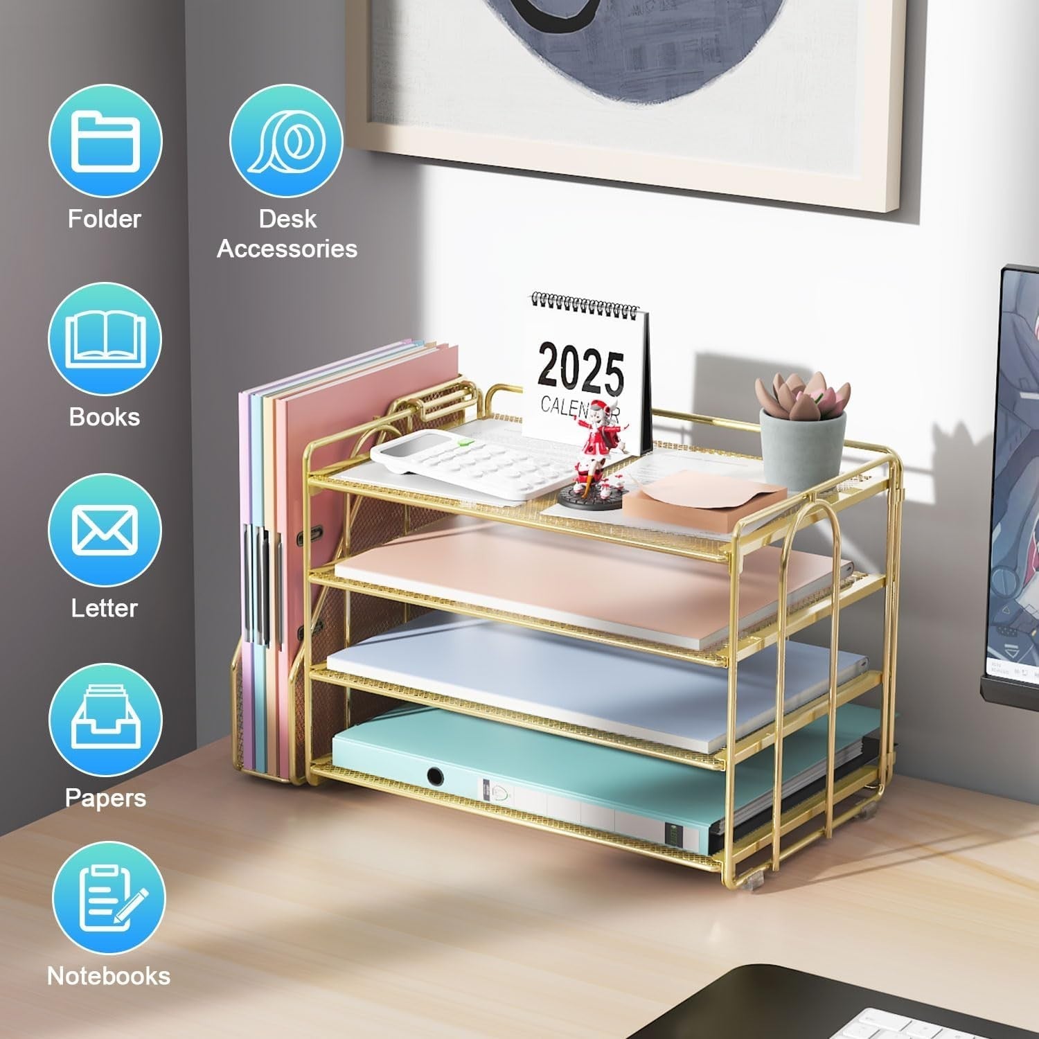 4-Tier Desk Organizer with Magazine Rack | Metal File & Office Storage.
