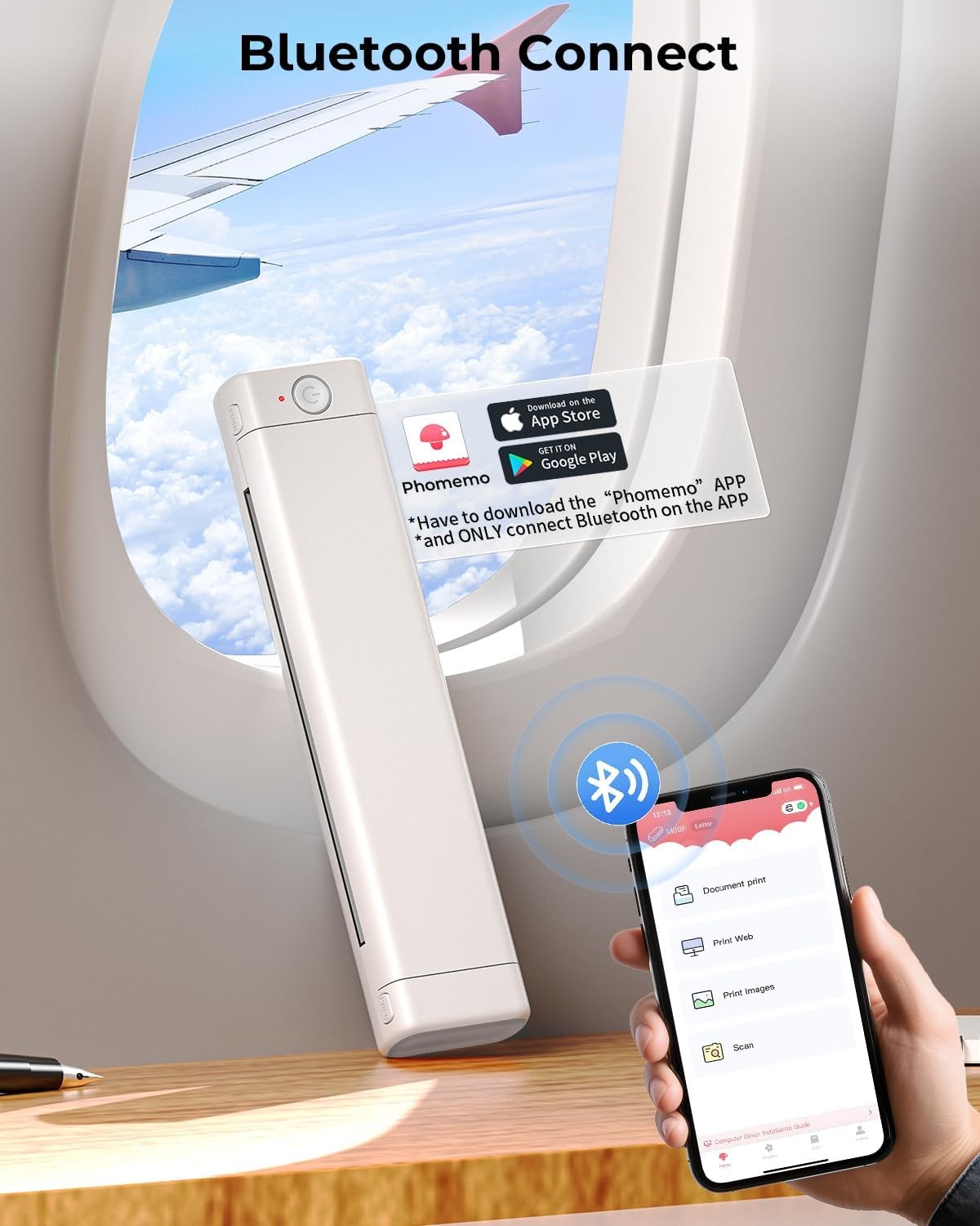 A4 Portable Thermal Printer Bluetooth Wireless Inkless White