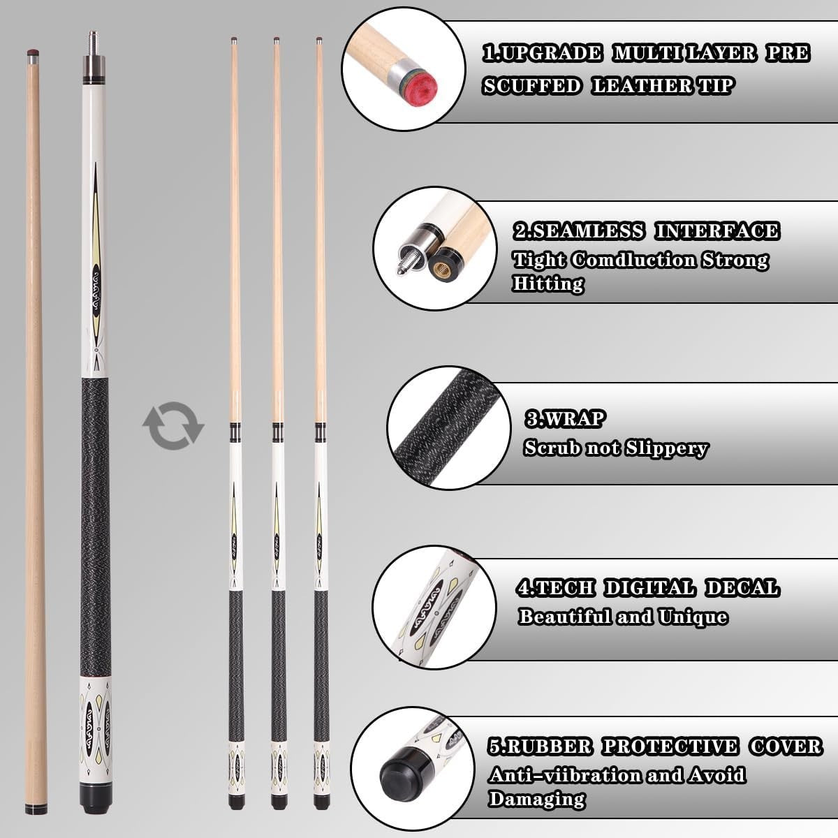 58in Pool Cue Stick 13mm Tip Low Deflection 2pc Canadian Maple Adult